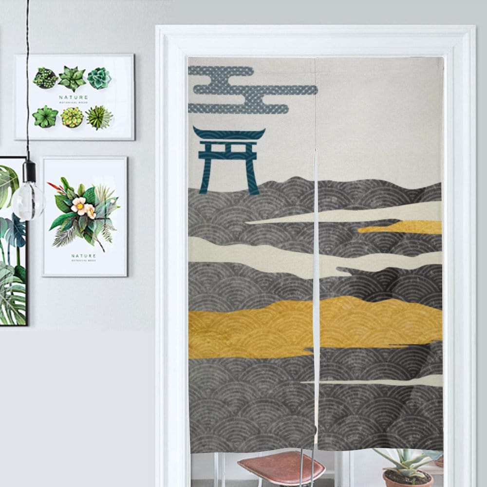 Japanese Noren, Japanese Door Curtain,  Japanese Pattern Hemp Curtain, Landscape Noren Panel, Door Curtain