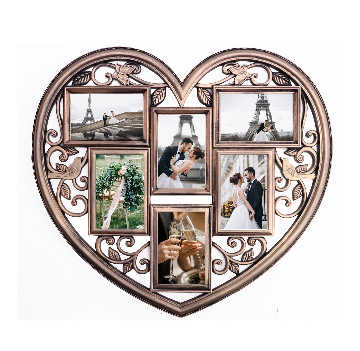 Multi Opening Photo Frame HEART White Collage Frame, Photo Frame,  Decorative Wall Hanging Collage Picture Frame , Gold