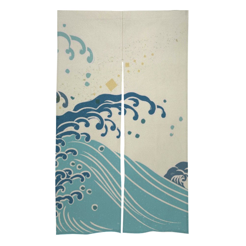 Japanese Noren, Japanese Door Curtain, Japanese Pattern Hemp Curtain, Japanese Waves curtain, Door Curtain