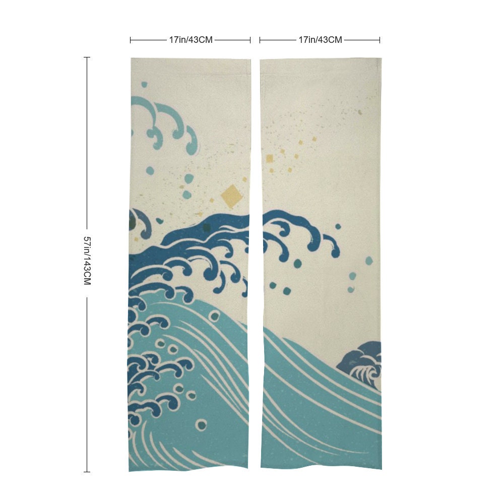 Japanese Noren, Japanese Door Curtain, Japanese Pattern Hemp Curtain, Japanese Waves curtain, Door Curtain