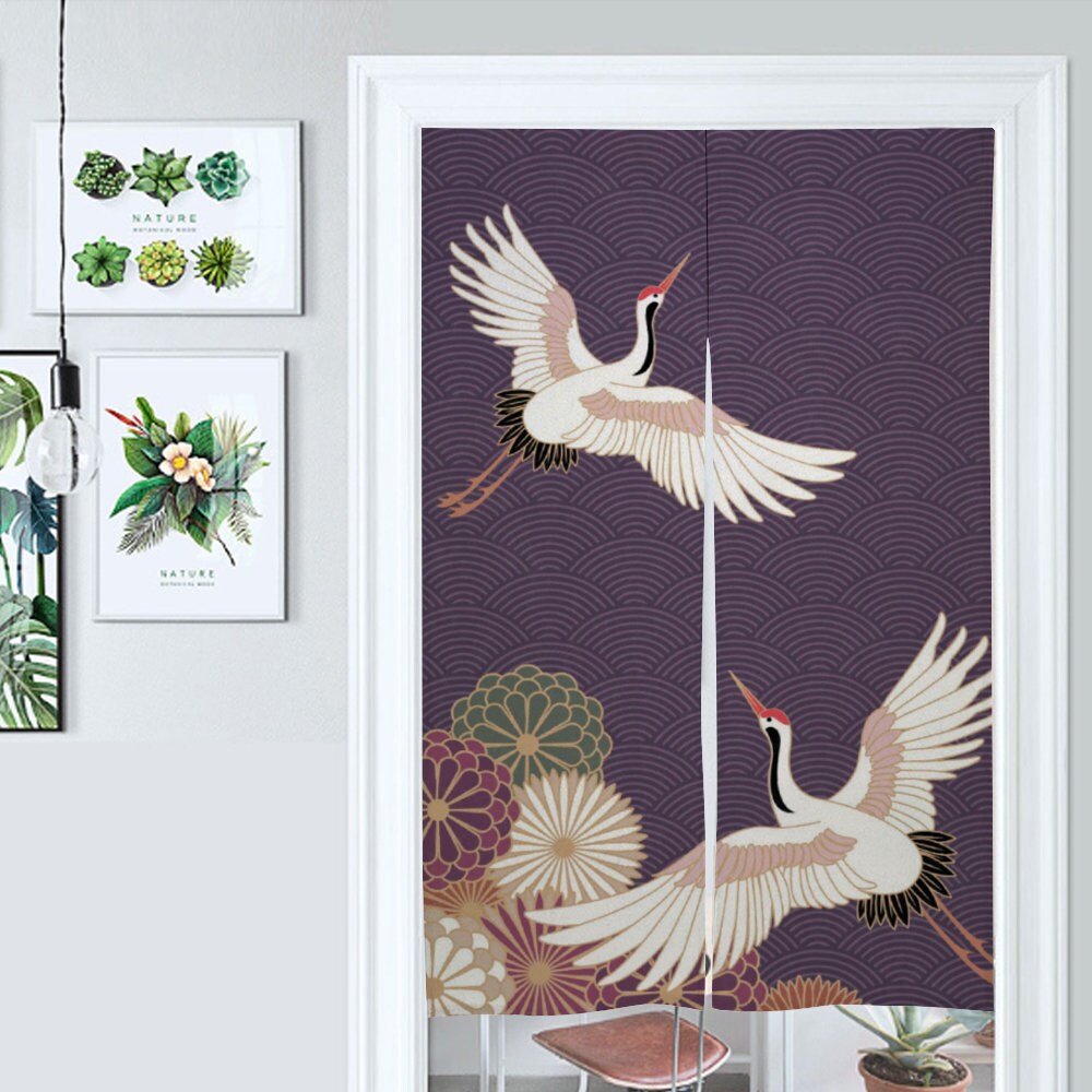 Japanese Noren, Japanese Art Door Curtain, Japanese Crane Bird, Japanese Pattern Hemp Curtain, Door Curtain