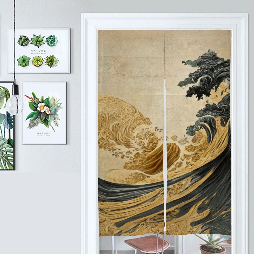 Japanese Noren, Japanese Doorway Curtain, Japanese Traditional Noren Curtain, Japanese Wave curtain, Door Curtain, The Great Wave Curtain