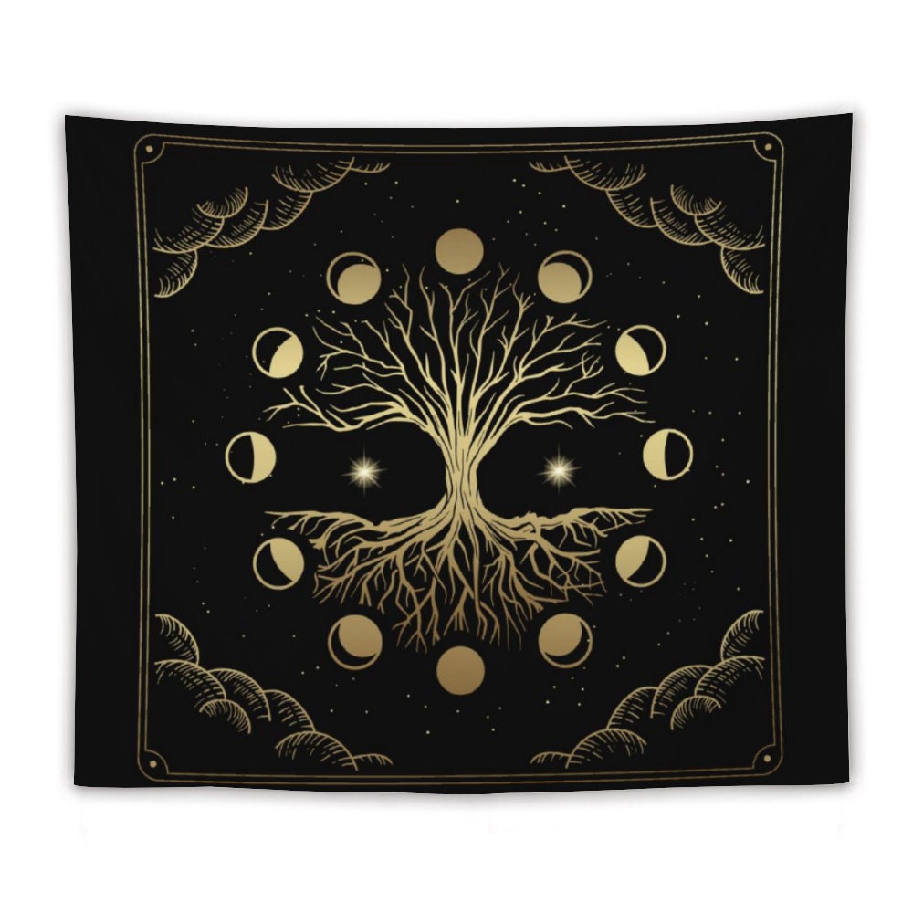 Moon Phase Tapestry, Tarot Wall Hanging Tapestry, Lunar Tapestry Backdrop, Tree Tapestry Wall Hanging, Include wall hanging kits