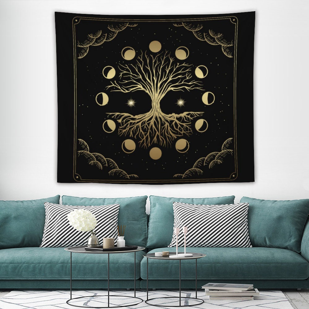 Moon Phase Tapestry, Tarot Wall Hanging Tapestry, Lunar Tapestry Backdrop, Tree Tapestry Wall Hanging, Include wall hanging kits