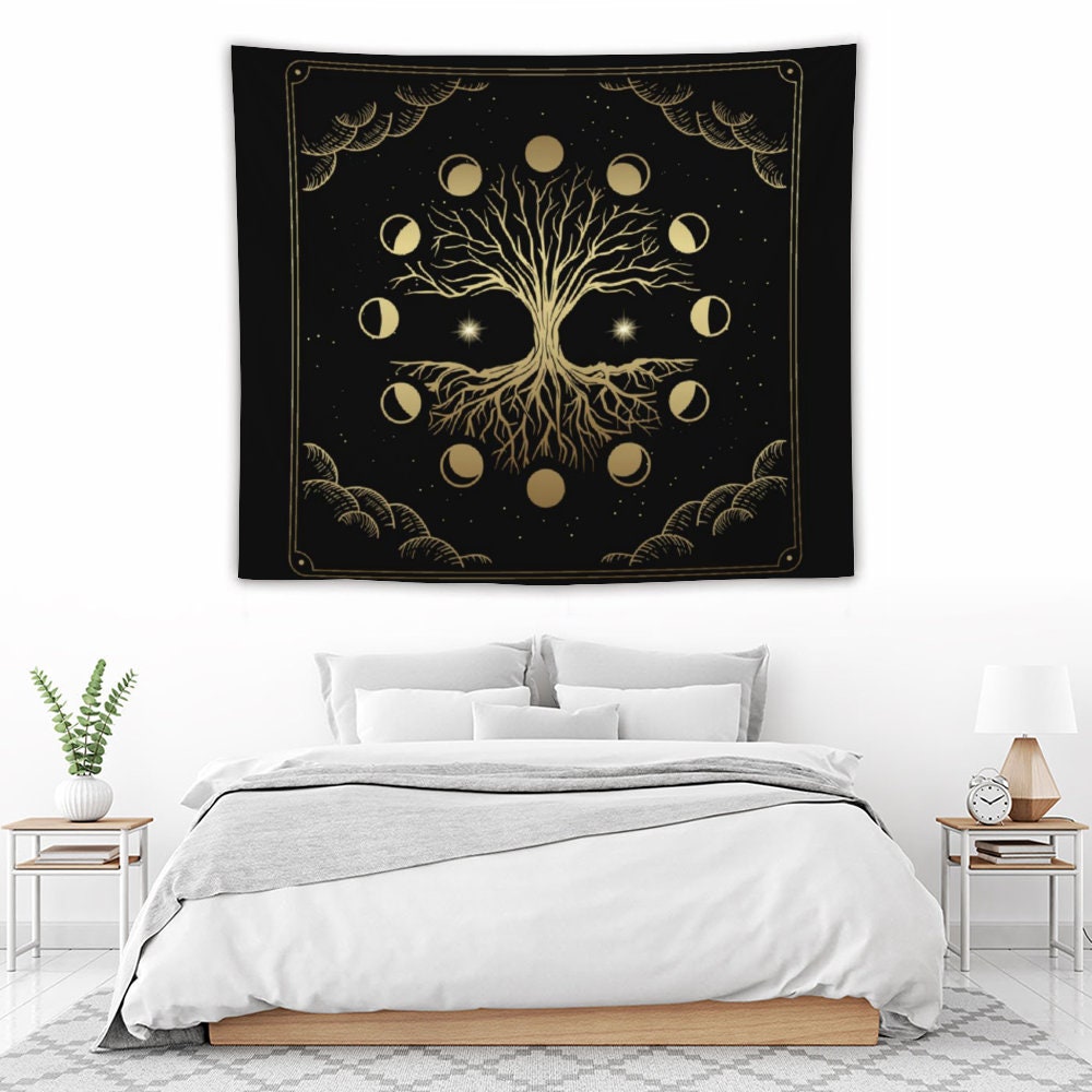 Moon Phase Tapestry, Tarot Wall Hanging Tapestry, Lunar Tapestry Backdrop, Tree Tapestry Wall Hanging, Include wall hanging kits