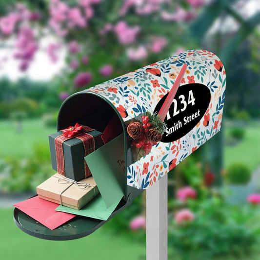 Custom Address Mailbox Covers, Floral Custom Personalized Magnetic Post Box Cover, Waterproof Canvas Stickers,