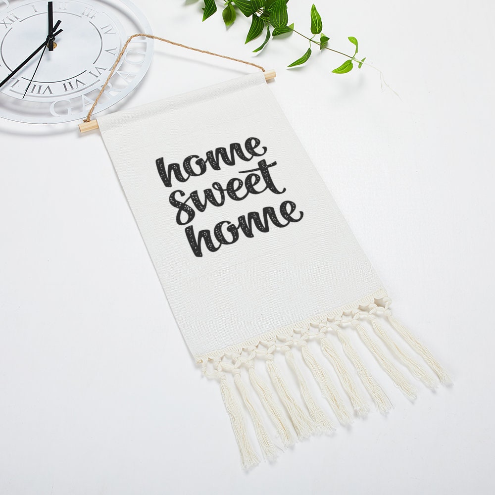 Home Sweet Home, Linen Tapestry with Tassel Cotton Linen Wall Hanging, Wall Hangings Craft Tapestry, Wall Tapestry Tassel, Boho Home Decor