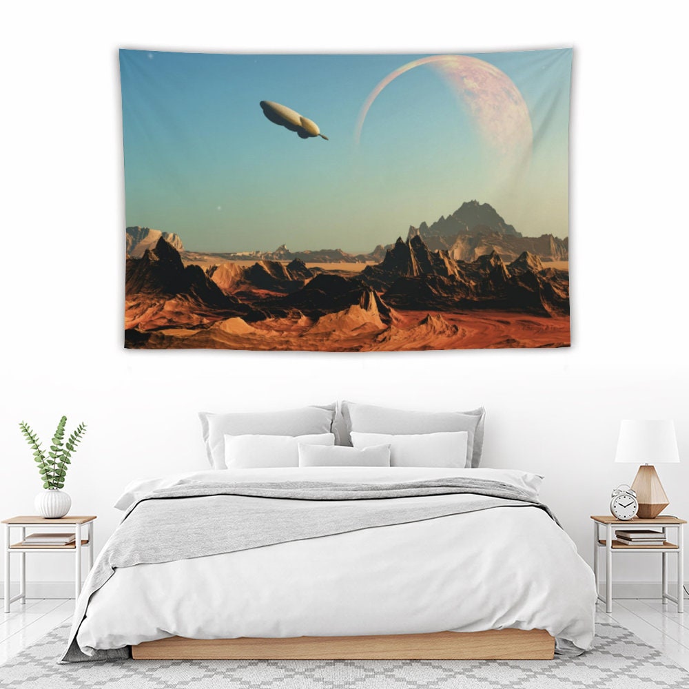 Spaceship sky Tapestry, Wall Hanging Tapestry, Tapestries Backdrop, Galaxy Tapestry Wall Hanging, Include wall hanging kits