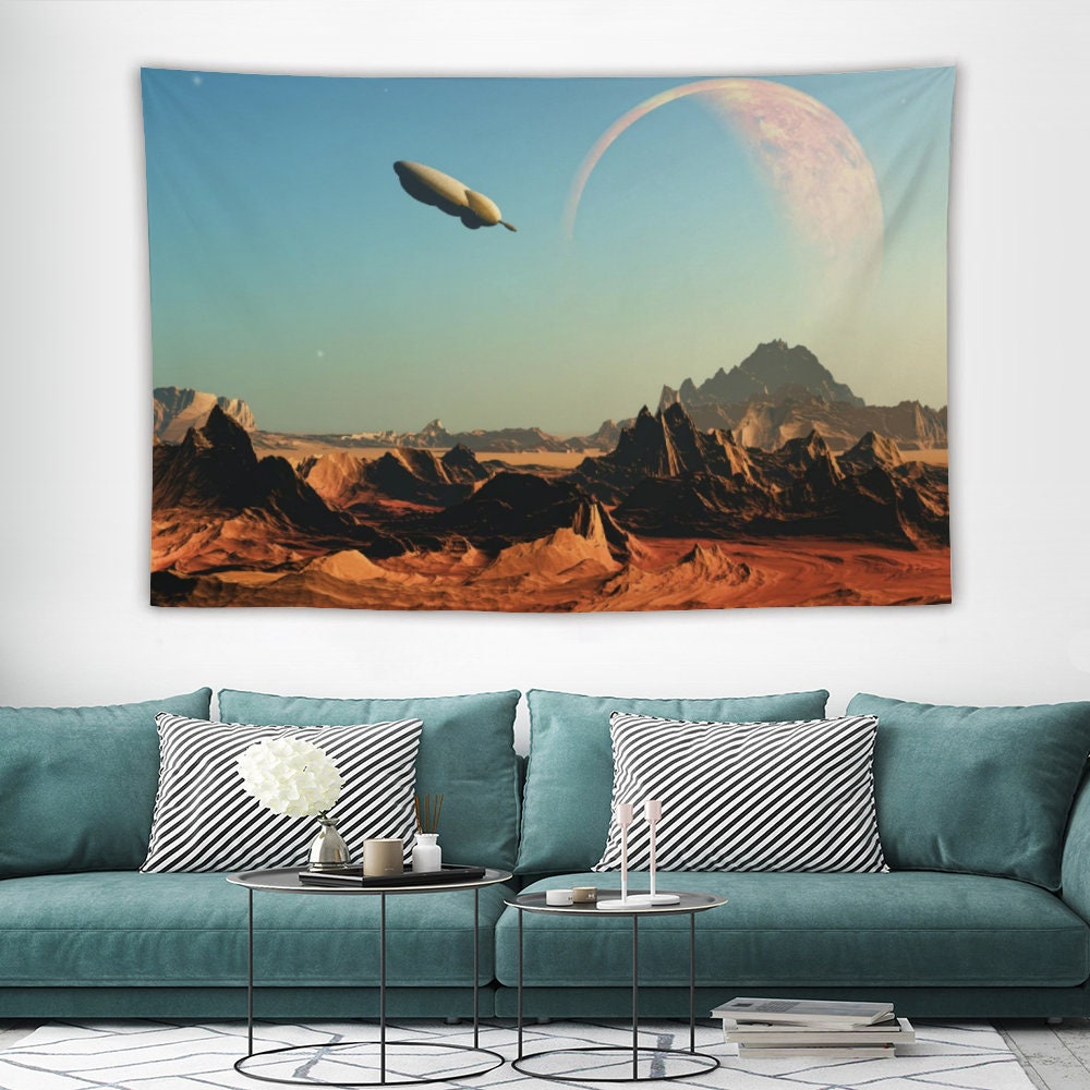 Spaceship sky Tapestry, Wall Hanging Tapestry, Tapestries Backdrop, Galaxy Tapestry Wall Hanging, Include wall hanging kits