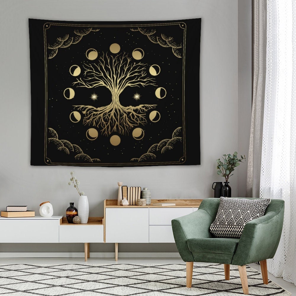 Moon Phase Tapestry, Tarot Wall Hanging Tapestry, Lunar Tapestry Backdrop, Tree Tapestry Wall Hanging, Include wall hanging kits