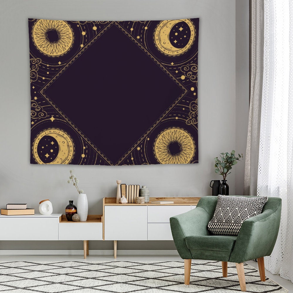 Moon Tarot Tapestry, Tarot Wall Hanging Tapestry, Lunar Tapestry Backdrop, Tapestry Wall Hanging, Include wall hanging kits