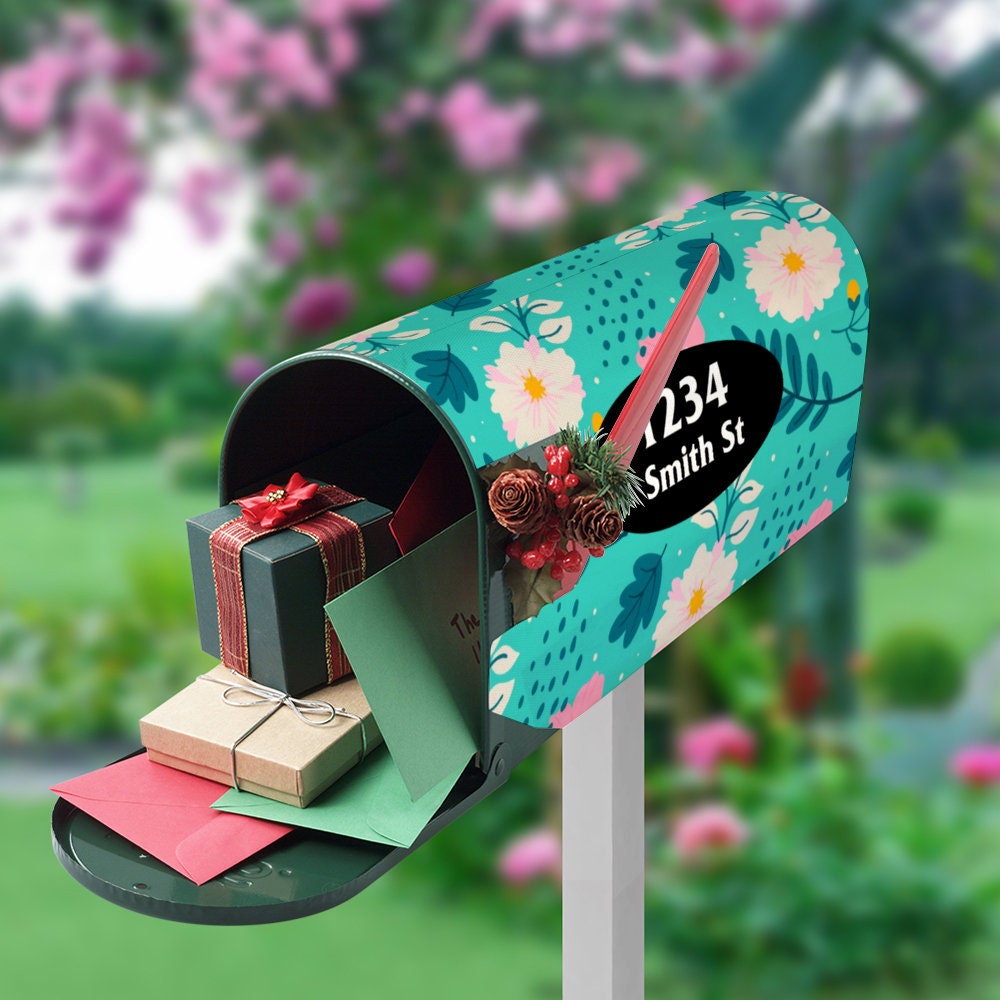 Custom Address Mailbox Covers Magnetic, Mailbox Cover, Spring Floral Custom Personalized Magnetic Mailbox Cover, Waterproof Canvas Sticker