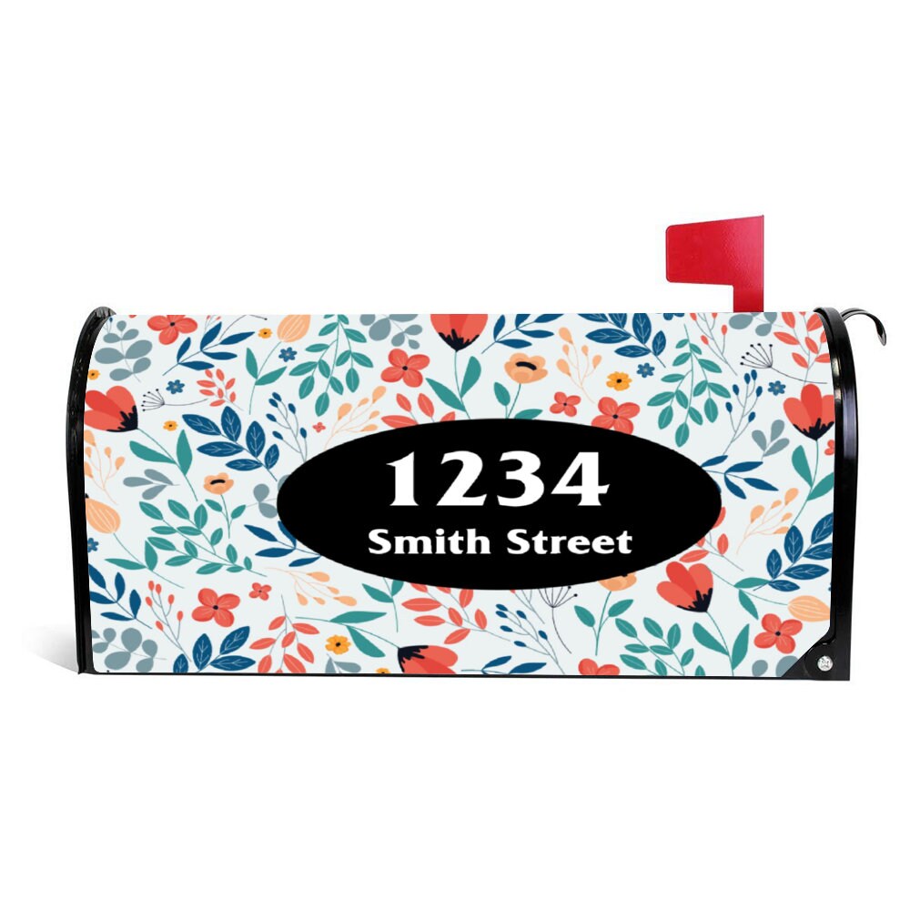 Custom Address Mailbox Covers, Floral Custom Personalized Magnetic Post Box Cover, Waterproof Canvas Stickers,