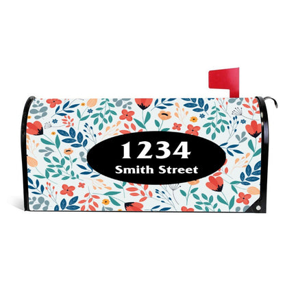 Custom Address Mailbox Covers, Floral Custom Personalized Magnetic Post Box Cover, Waterproof Canvas Stickers,