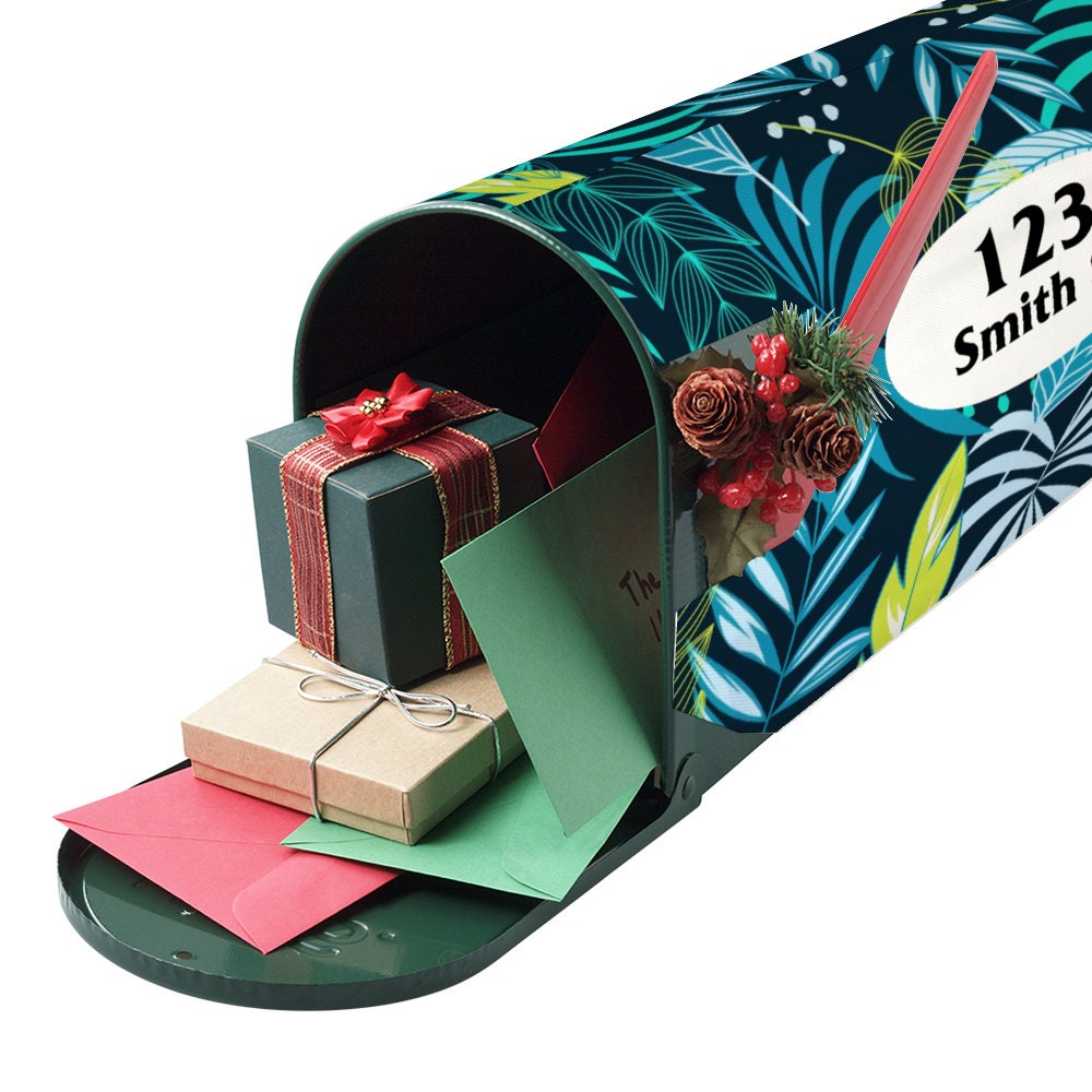 Custom Address Mailbox Covers Magnetic, Custom Personalized Magnetic Mailbox Cover, Waterproof Canvas Mailbox Stickers, Tropical Pattern,