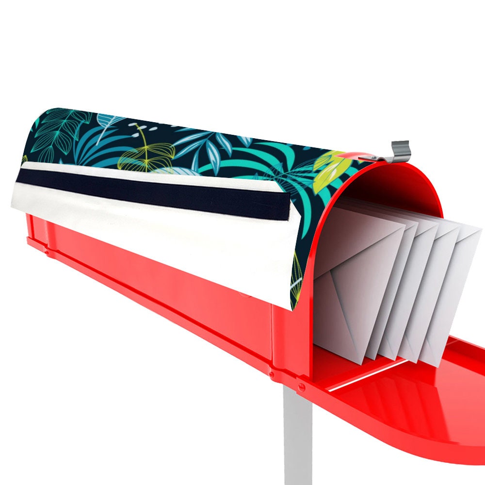 Custom Address Mailbox Covers Magnetic, Custom Personalized Magnetic Mailbox Cover, Waterproof Canvas Mailbox Stickers, Tropical Pattern,