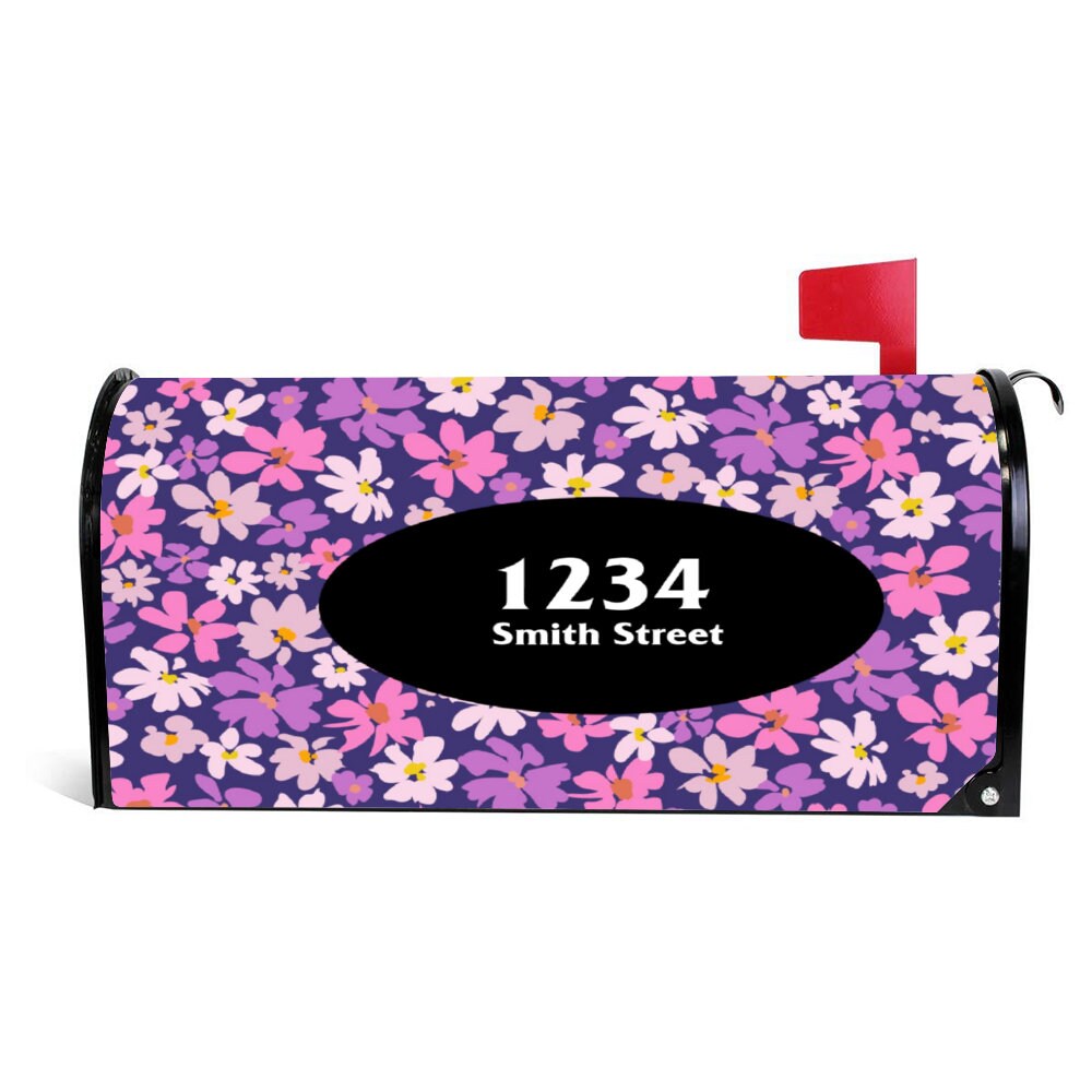 Custom Address Mailbox Covers, Floral Pattern Custom Personalized Magnetic Mailbox Cover, Waterproof Canvas Stickers,