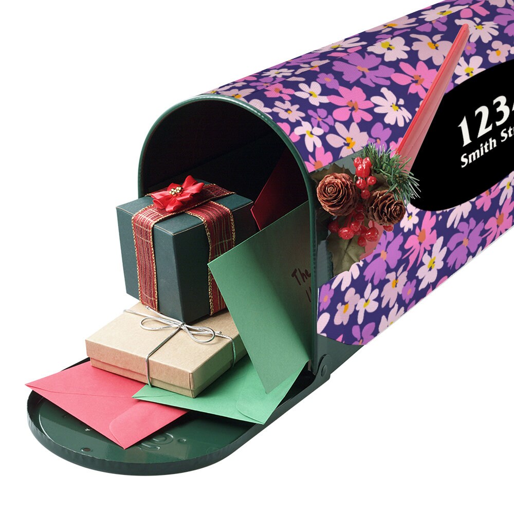 Custom Address Mailbox Covers, Floral Pattern Custom Personalized Magnetic Mailbox Cover, Waterproof Canvas Stickers,