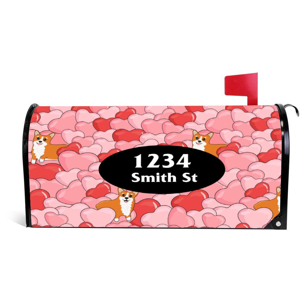 Custom Address Mailbox Covers Magnetic, Pink Dog Lover Custom Personalized Magnetic, Waterproof Canvas Mailbox Cover, Valentine's Day Gift