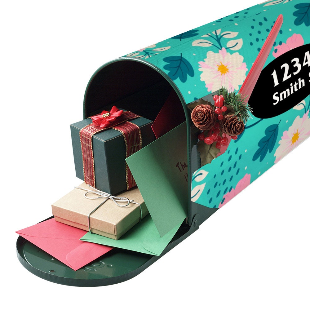 Custom Address Mailbox Covers Magnetic, Mailbox Cover, Spring Floral Custom Personalized Magnetic Mailbox Cover, Waterproof Canvas Sticker