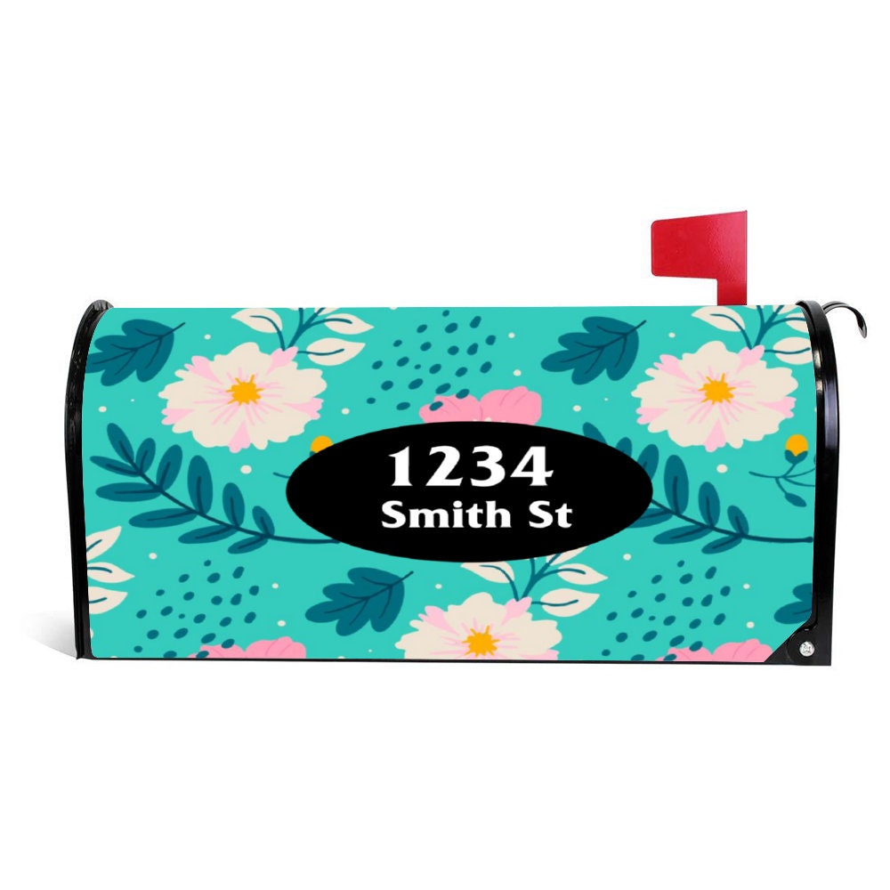 Custom Address Mailbox Covers Magnetic, Mailbox Cover, Spring Floral Custom Personalized Magnetic Mailbox Cover, Waterproof Canvas Sticker