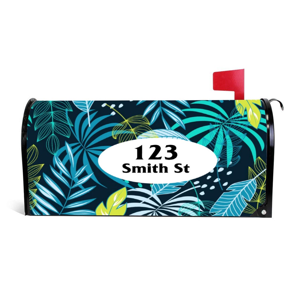 Custom Address Mailbox Covers Magnetic, Custom Personalized Magnetic Mailbox Cover, Waterproof Canvas Mailbox Stickers, Tropical Pattern,