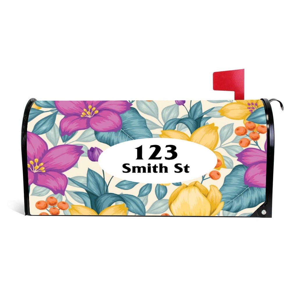 Custom Mailbox Cover, Tropical Floral Theme Custom Personalized Magnetic Mailbox Cover, Waterproof Canvas Mailbox Sticker, Personalized Gift