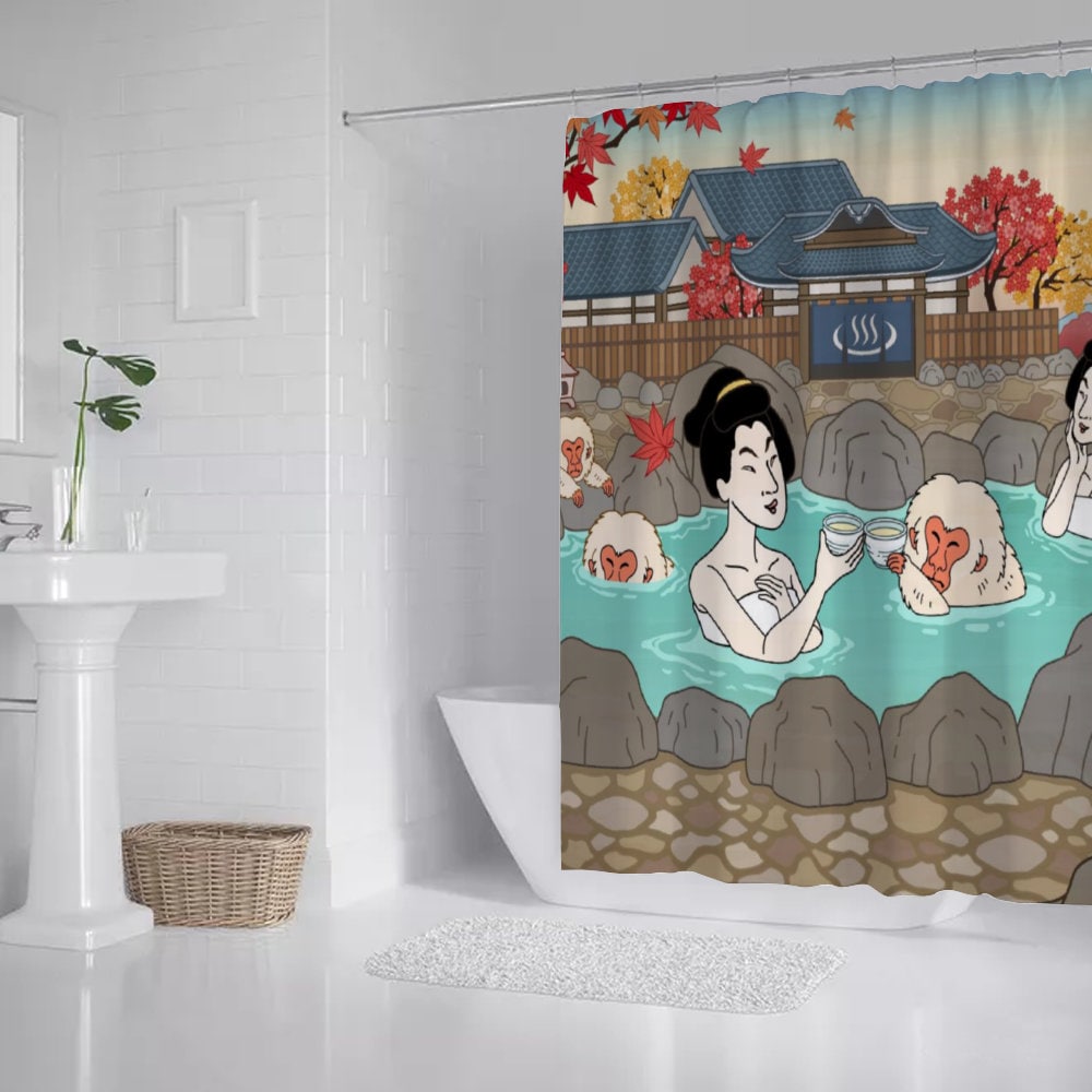 Japanese Art Shower Curtain, Ukiyo-e style Shower Curtain, Bath Shower Curtain, Funny Shower Curtain, Waterproof shower curtain