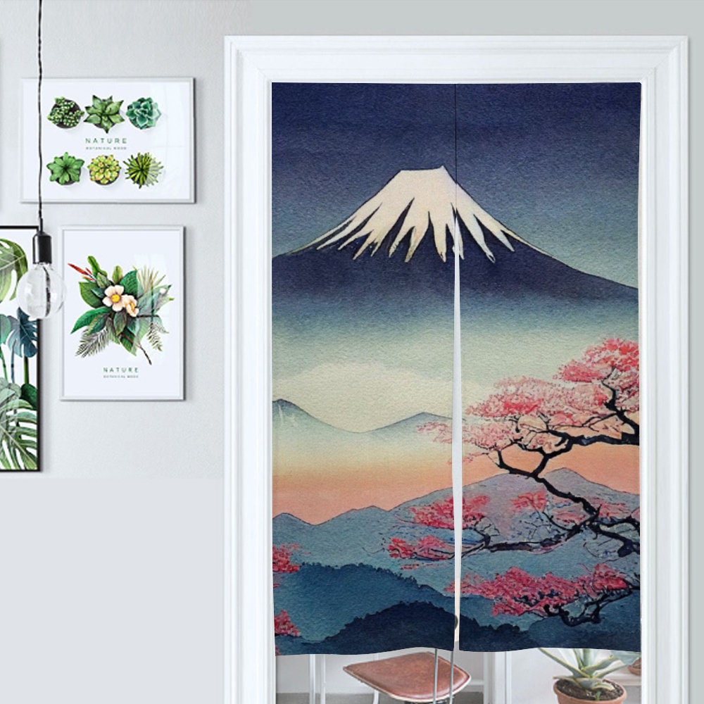 Japanese Noren, Japanese Door Curtain, Japanese Landscape Pattern Hemp Curtain, Mount Fuji curtain, Door Curtain, Room Divider