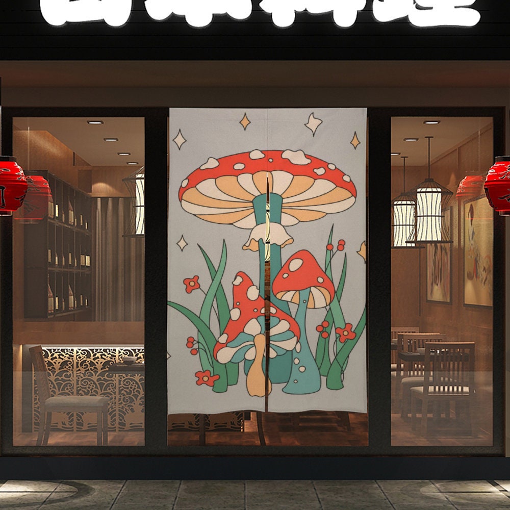 Mushroom Noren, Mushroom Room Divider, Japanese Noren, Japanese Door Curtain, Japanese Mushroom Curtain, Mushroom Decoration, Room Divider