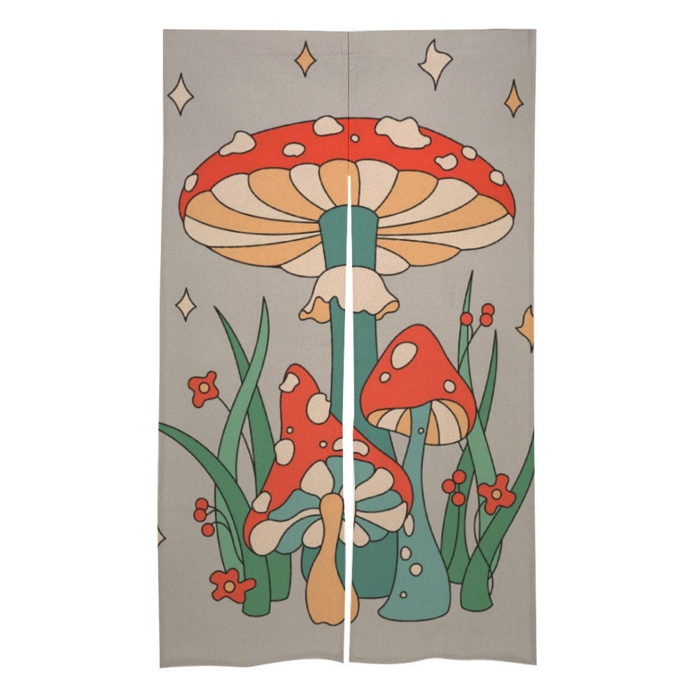 Mushroom Noren, Mushroom Room Divider, Japanese Noren, Japanese Door Curtain, Japanese Mushroom Curtain, Mushroom Decoration, Room Divider