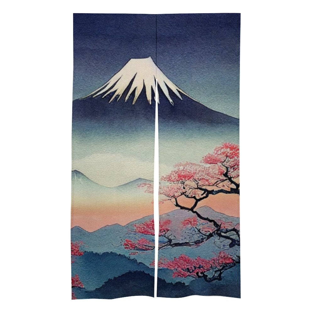 Japanese Noren, Japanese Door Curtain, Japanese Landscape Pattern Hemp Curtain, Mount Fuji curtain, Door Curtain, Room Divider