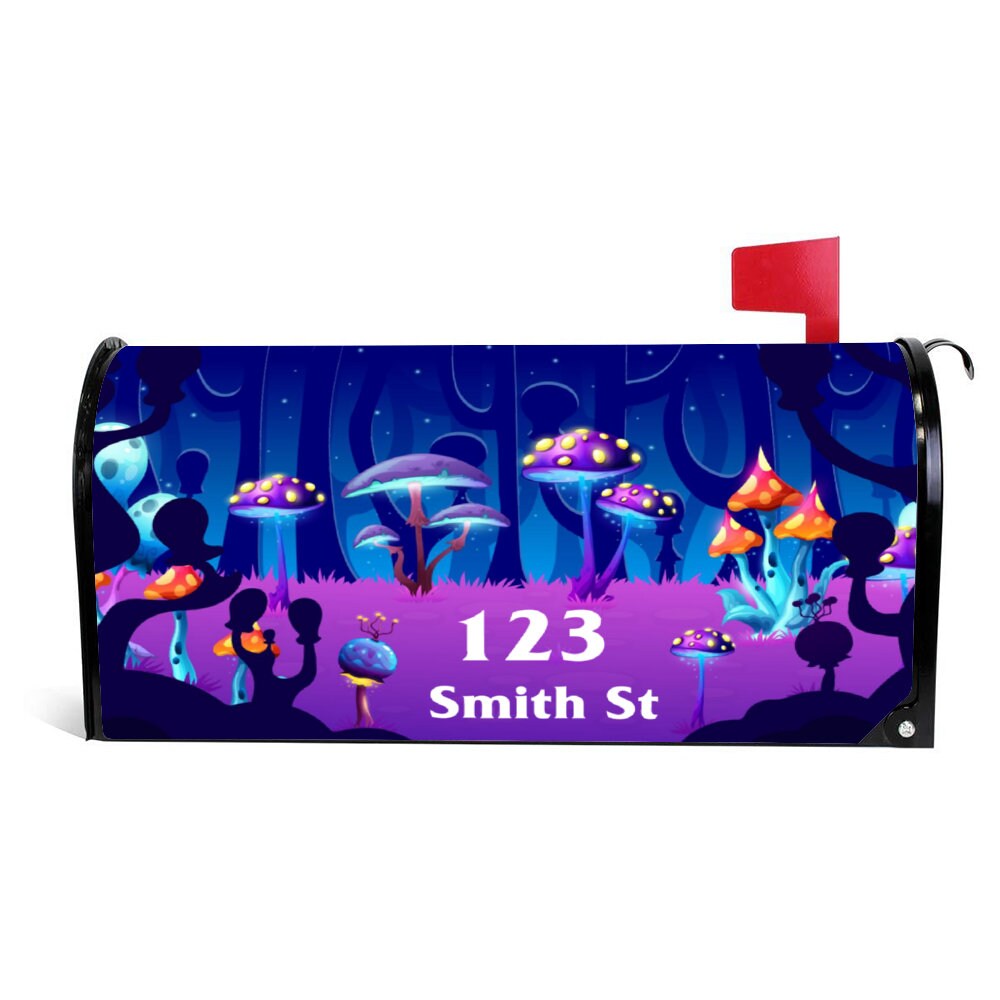 Custom Mailbox Cover, Neon Mushroom Mailbox Cover, Personalized Magnetic Mailbox Cover, Waterproof Canvas Stickers, Personalized Gift