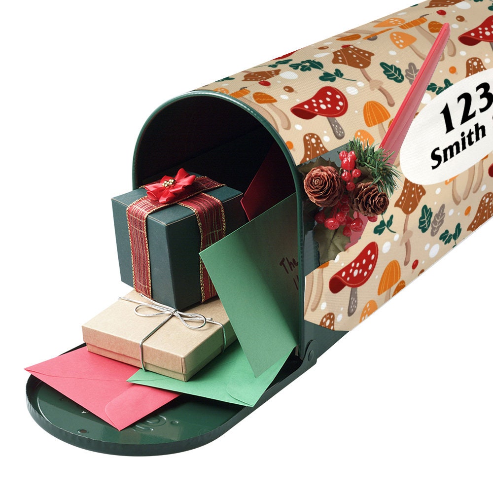 Mushroom Mailbox Cover, Floral Custom Personalized Magnetic Mailbox Cover, Waterproof Canvas Stickers,