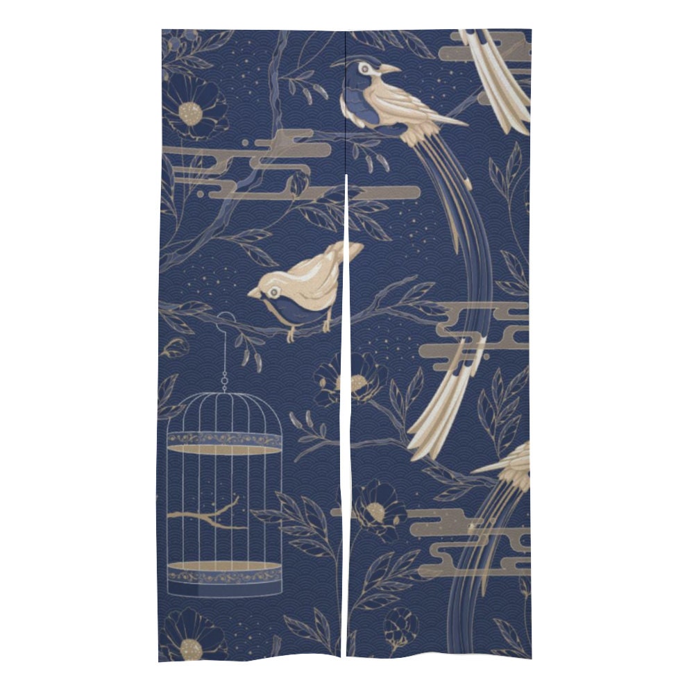 Japanese Noren, Japanese Floral Door Curtain, Japanese Seamless Hemp Curtain, Japanese Luxury Birds curtain, Door Curtain, Room Divider