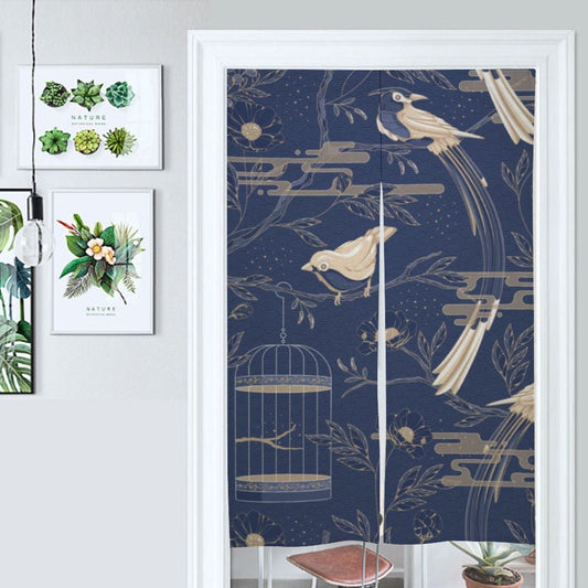 Japanese Noren, Japanese Floral Door Curtain, Japanese Seamless Hemp Curtain, Japanese Luxury Birds curtain, Door Curtain, Room Divider