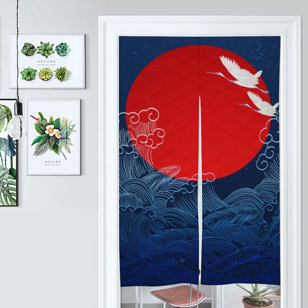 Japanese Noren, Japanese Art Door Curtain, Japanese Crane Bird, Japanese Pattern Hemp Curtain, Door Curtain, Room Divider