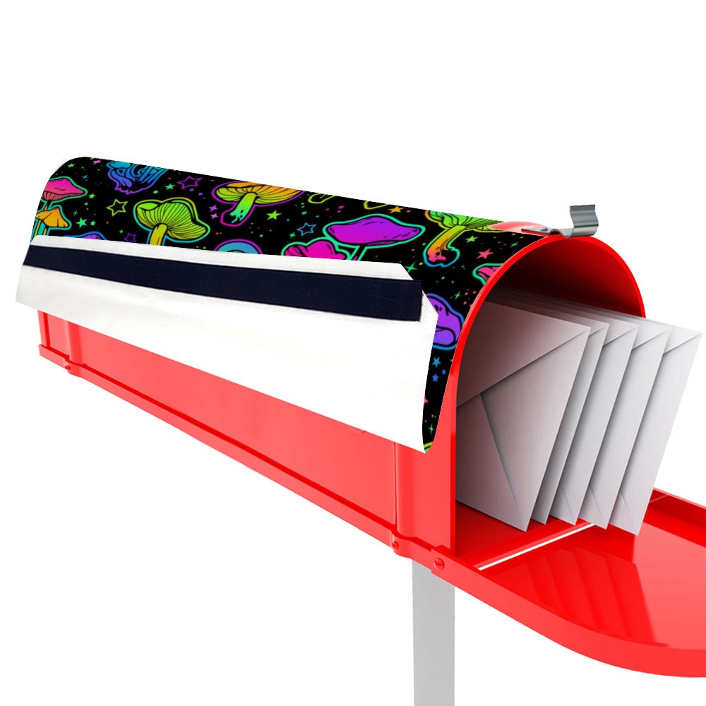 Custom Address Mailbox Covers Magnetic, Neon Mushroom Mailbox Cover, Personalized Magnetic Mailbox Cover, Waterproof Canvas Stickers,