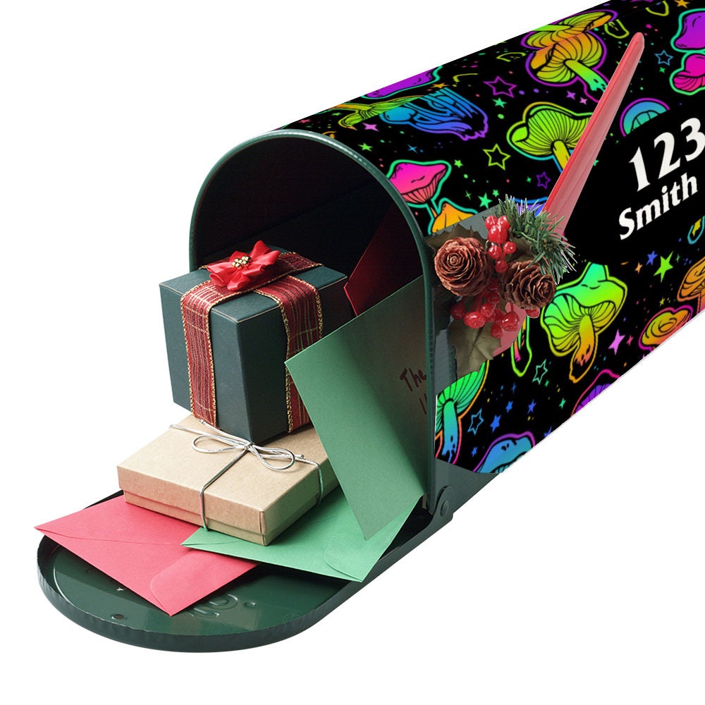 Custom Address Mailbox Covers Magnetic, Neon Mushroom Mailbox Cover, Personalized Magnetic Mailbox Cover, Waterproof Canvas Stickers,