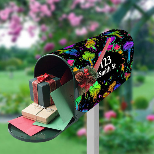 Custom Address Mailbox Covers Magnetic, Neon Mushroom Mailbox Cover, Personalized Magnetic Mailbox Cover, Waterproof Canvas Stickers,