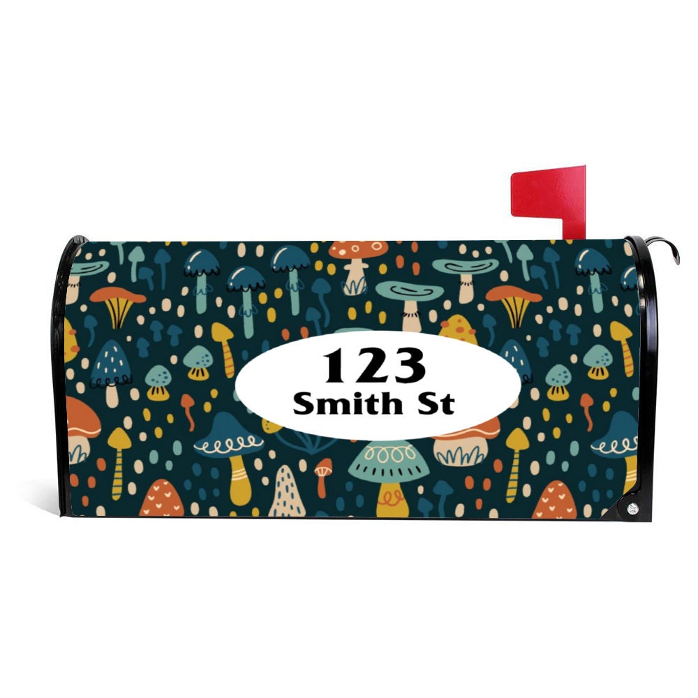 Custom Address Mailbox Covers Magnetic, Mushroom Forest Mailbox Cover, Personalized Magnetic Mailbox Cover, Waterproof Canvas Stickers,