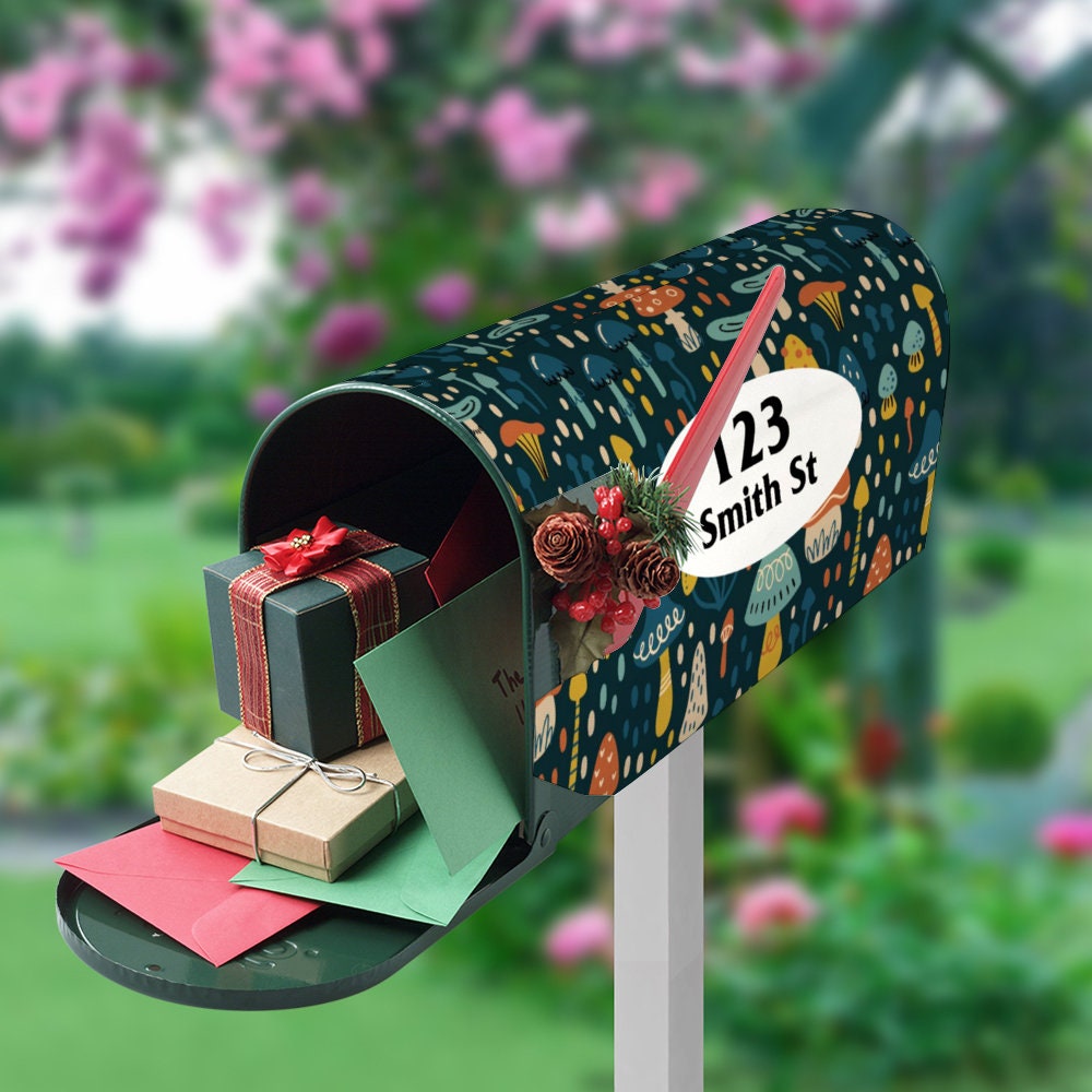 Custom Address Mailbox Covers Magnetic, Mushroom Forest Mailbox Cover, Personalized Magnetic Mailbox Cover, Waterproof Canvas Stickers,