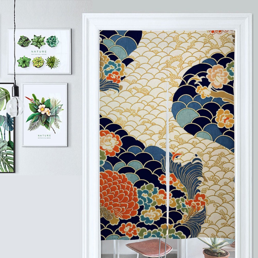 Japanese Wave Noren Door Curtain - Japanese Traditional Pattern Room Divider for Home Decor - Japanese Noren, Japanese Doorway Curtain