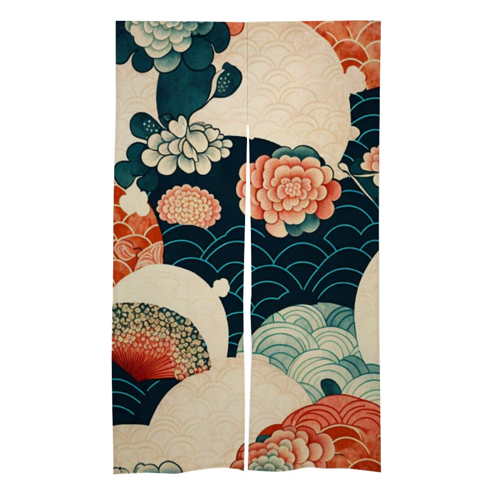 Japanese Floral Noren Door Curtain - Japanese Traditional Pattern Room Divider for Home Decoration - Japanese Noren, Japanese Door Curtain