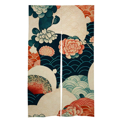 Japanese Floral Noren Door Curtain - Japanese Traditional Pattern Room Divider for Home Decoration - Japanese Noren, Japanese Door Curtain