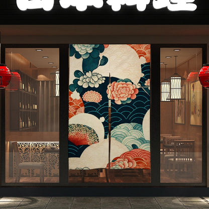 Japanese Floral Noren Door Curtain - Japanese Traditional Pattern Room Divider for Home Decoration - Japanese Noren, Japanese Door Curtain