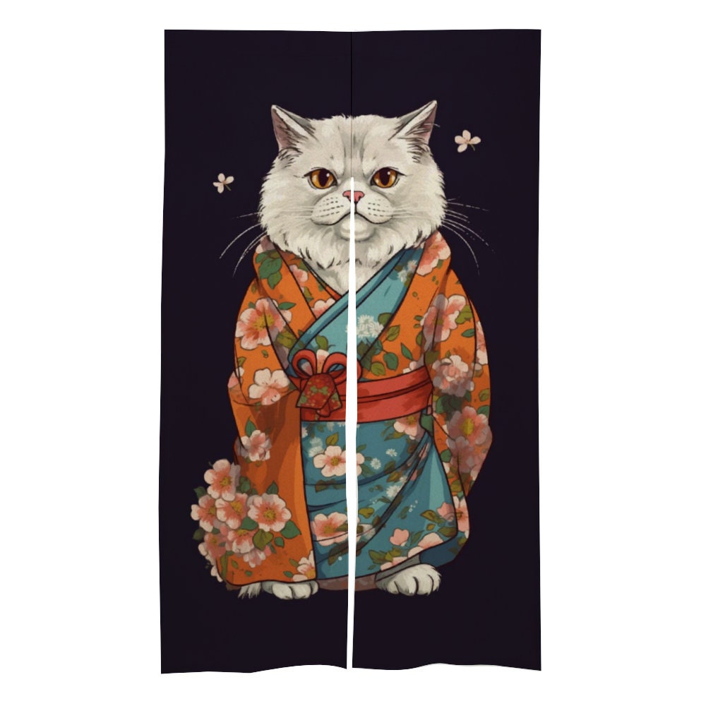 Japanese Noren Curtain, Cat Lover Gift, Cat in Kimono Decoration, Ukiyo-e Style Art, Persian Cat Lover Decoration, Room Divider, Japan Decor