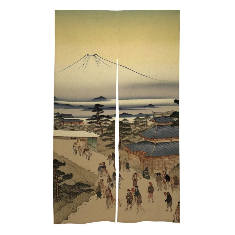 Japanese Noren, Japan Ancient Landscape Door Curtain, Landscape Noren Panel, Japanese Pattern Hemp Curtain, Room Divider, Japanese Decor