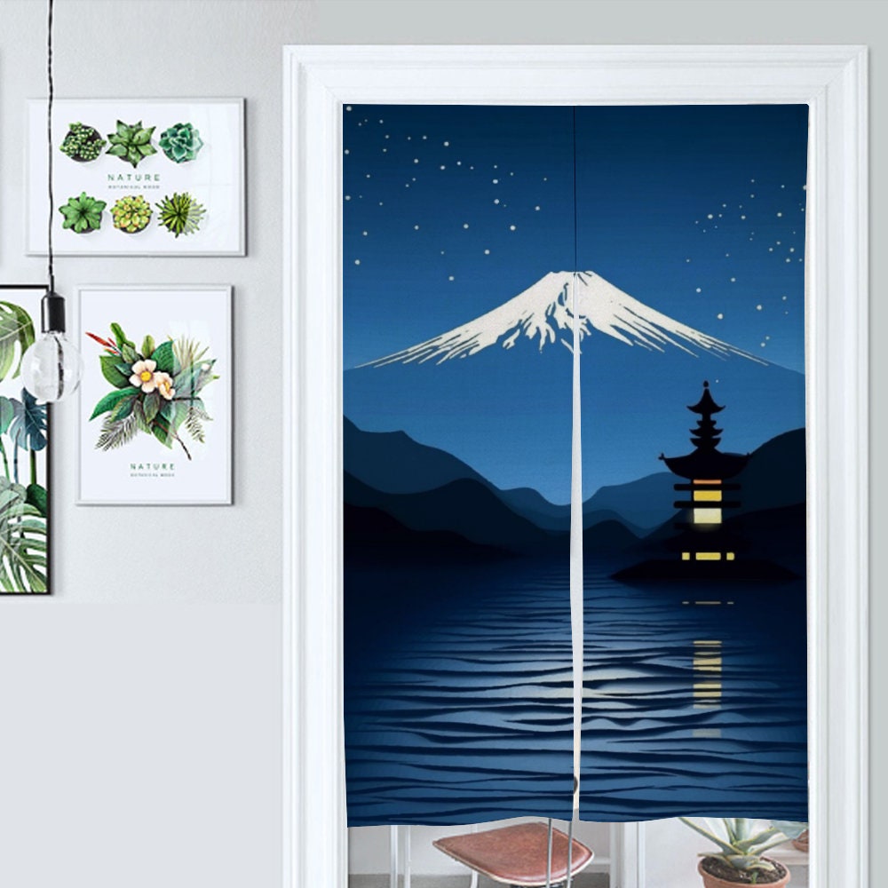 Japanese Noren, Japanese Door Curtain, Japan Landscape Pattern Hemp Curtain, Mount Fuji curtain, Door Curtain, Japanese Room Decoration