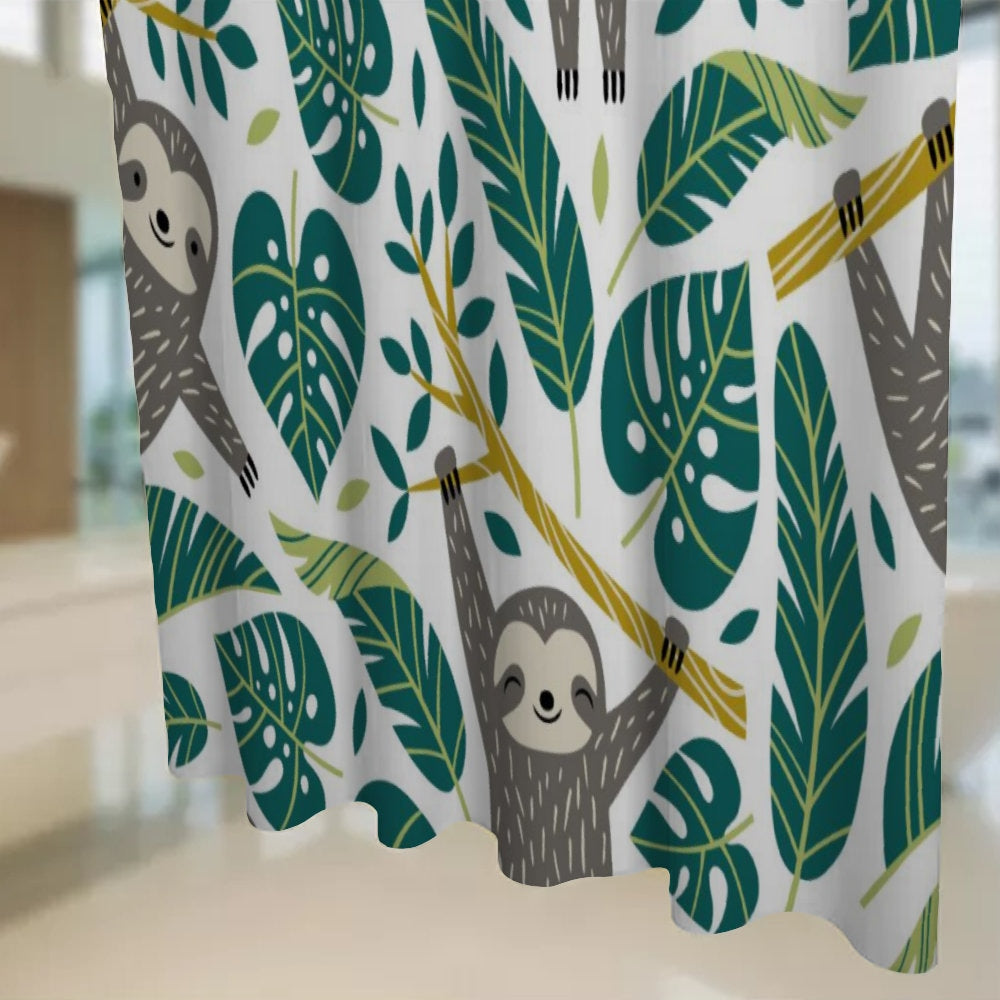 Funny Sloth Shower Curtain, Cute Sloth Waterproof Curtain, Nature Bath Decor, Sloth pattern Bathroom Curtains, Housewarming Gift